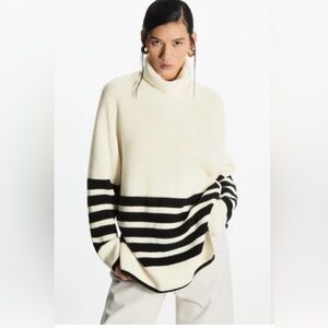 COS Black and Cream Striped Turtleneck Sweater - Wool and cotton